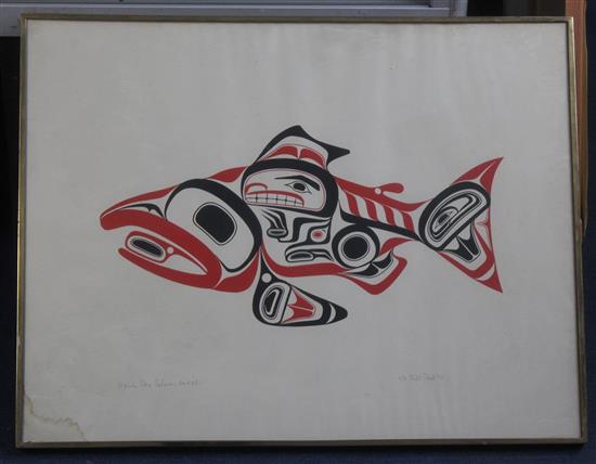 Bill (William) Ronald Reid, Canadian 1920-1998) Haida Dog Salmon - Skaagi, 19.5 x 25.5in.